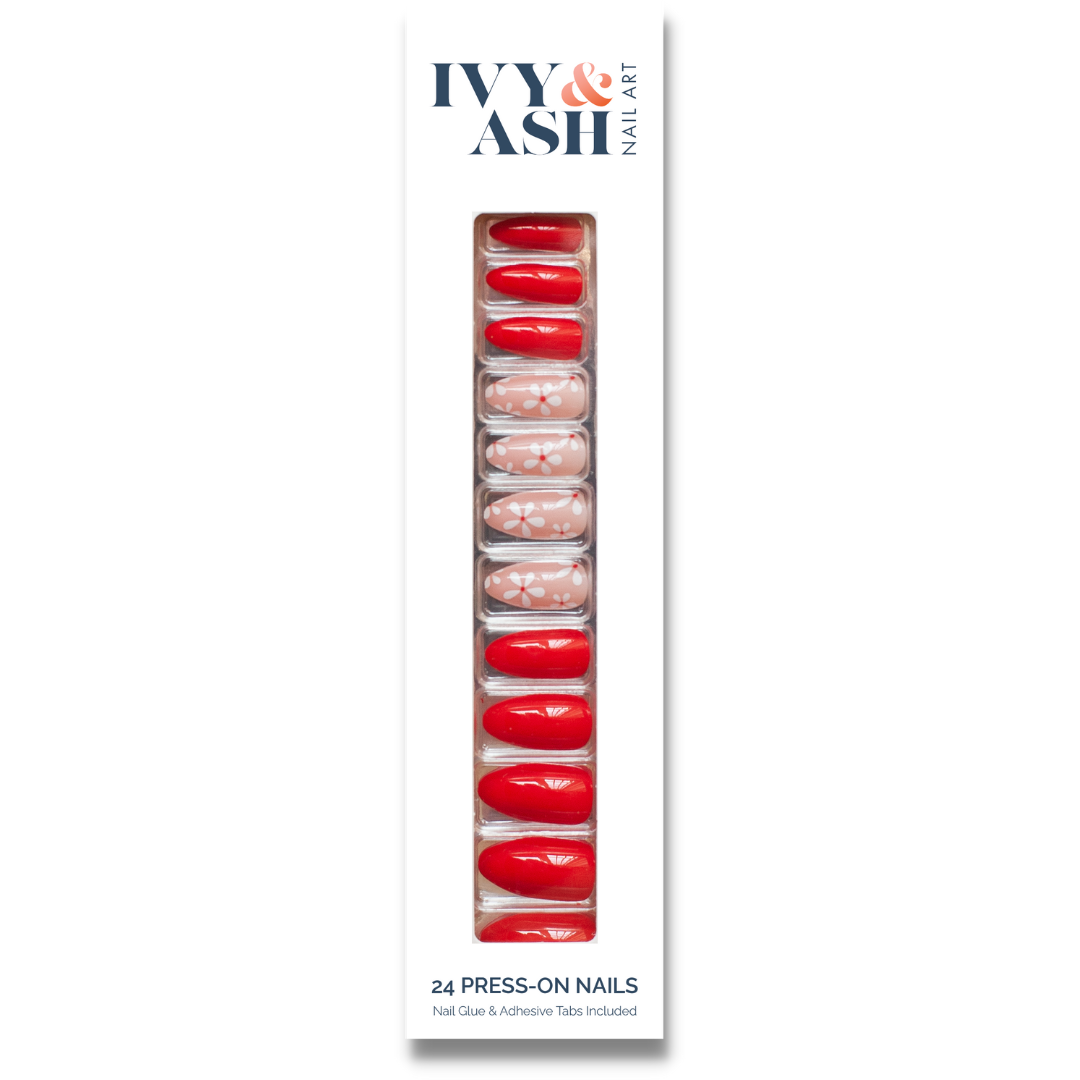 Red Daisy Press On Nail Set