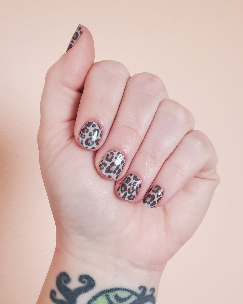 Soft Leopard Nail Wrap on hand