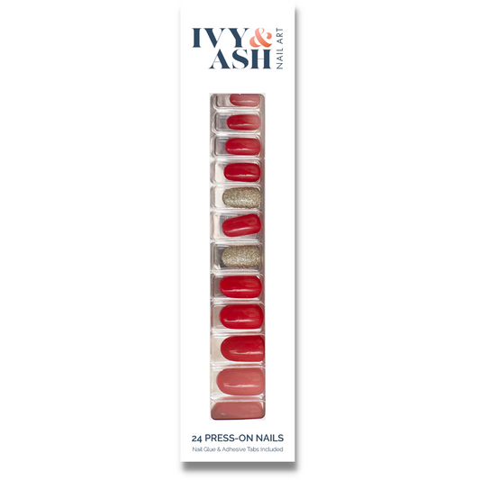 Red & Gold Press On Nail Set